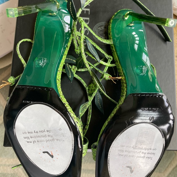 Versace | Shoes | Versace Antheia Green Leaf Python Effect Sandals |  Poshmark